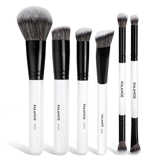 MAANGE 6 PCS Foundation Contour Conceal Brush Set, Makeup Brushes, Eyeshadow Concealer Brushes, Double Sided Blending Eyebrow Brush Professional Face brush Set Tools, For Liquid, Cream, Loose Powder