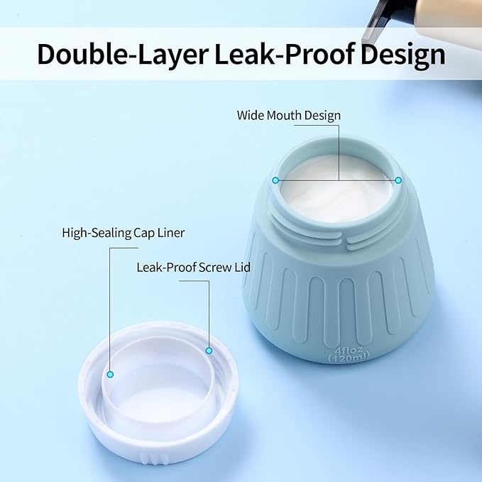 Gemice 4 OZ Travel Size Containers for Toiletries, Leak-Proof Silicone Slime Jars with Lids, BPA Free Small Round Cosmetic Slime Container for Lotion, Cream, Ointments, Travel Storage (4 Pack)