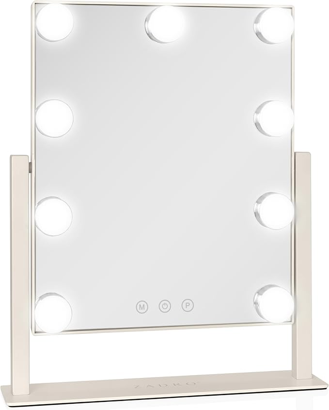 Zadro Hollywood Lighted Vanity Mirror with 9 LED Bulbs, 3 Color Light Settings, 360° Rotation Makeup Mirror Head (14" H x 12" W | 1X | Neutral)