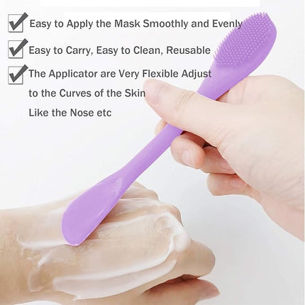 Silicone Facial Mask Applicator Face Masks Skincare Brush Facial Scrubber Double-Head Lotion Spatula Scoop for Makeup,Foundation,Cream,Lotion,Moisturizer,Gel,Peel,Mud Masks (Purple+Gray)