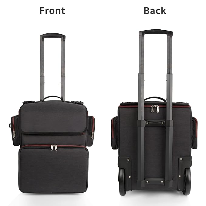 Large Makeup Train Case,Cosmetic Makeup Case for Hairstylist, Hairdresser Bag with Detachable Pouch,Heat Insulation and Anti-scalding Full layer for Hairdressing Tool Organizer Trolley with wheels