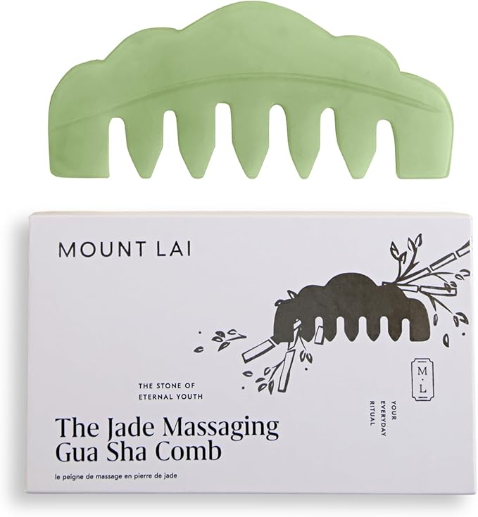 Mount Lai Hand-Carved Natural Jade Gua Sha Scalp Comb – Scalp Massager & Scraping Guasha Tool for Relaxation, Blood Circulation & Cooling
