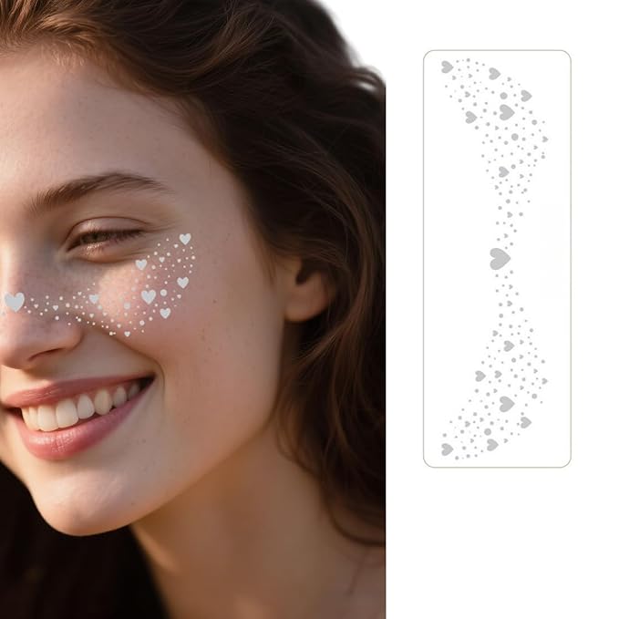 Glitter Freckles Temporary Face Tattoos, 6pcs Makeup Patches, Rose Gold, Silver and Gold Glitter Freckles Face Tattoo (A-love)
