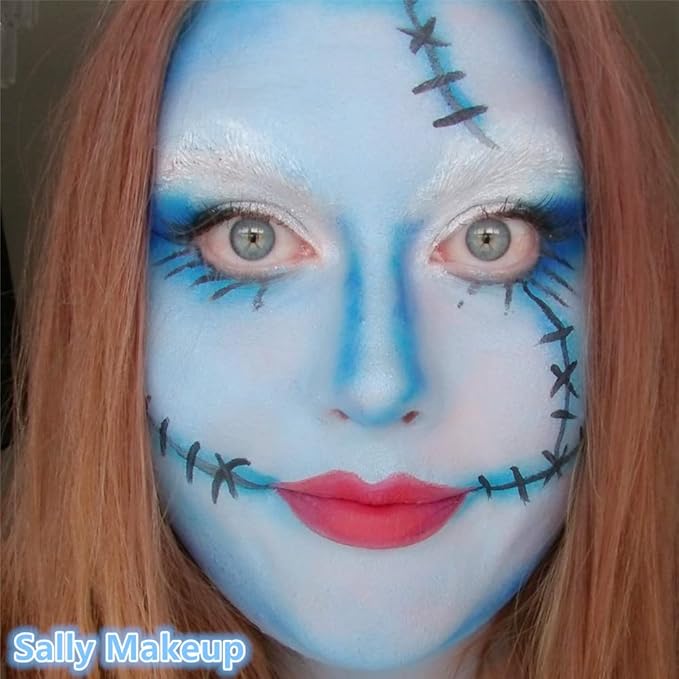 Go Ho 3 Colors Red White and Blue Face Paint Stick-Waterproof Eye Black Face Body Paint Professional Halloween SFX Queen of Hearts,Sally Makeup,Safe Facepaint Nose&Lip Smacking Sticks