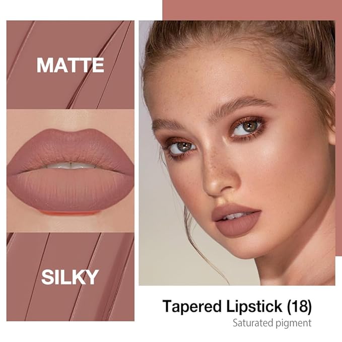 Kaely Nude Brown Gradient Matte Lipstick Lip Liner Pencil for Women, 2in1 Flawless Contour Gradual Ombre Effect Lip Pencil Makeup Waterproof, labiales mate 24 horas originales, 18