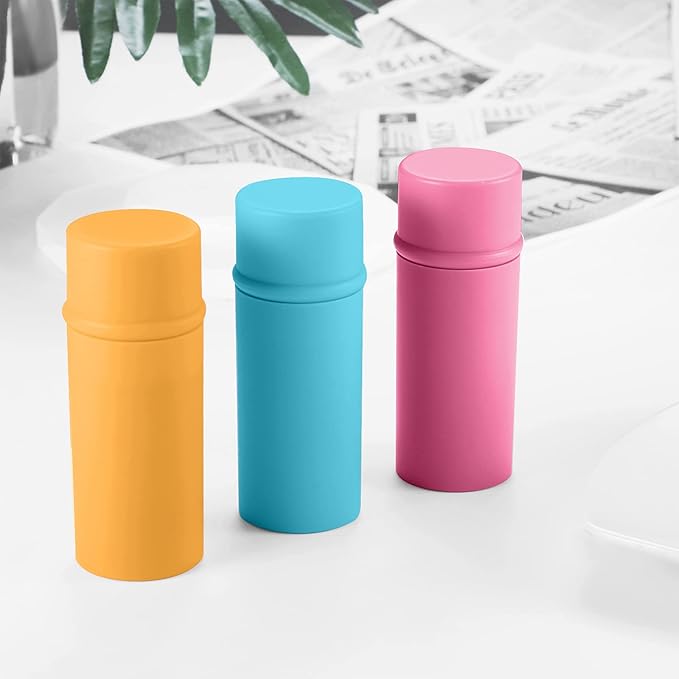 Vtrem Retractable Kabuki Brushes Travel Face Blush Brush Makeup Brush Portable Small Soft Powder Brush with Cover for Blush, Bronzer, Buffing, Flawless Powder, Cosmetics Tool, Blue/Red/Yellow