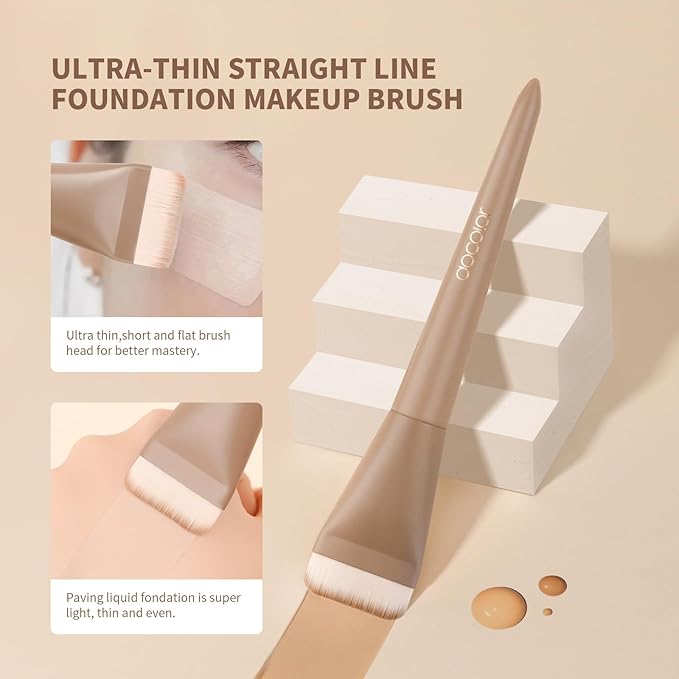 docolor Flat Foundation Brush Korean Makeup Brush Liquid Makeup Brush Premium Makeup Face Brush for Blending, Cream, Thin Foundation Brush Makeup Tool Face Foundation Flat Brush,Khaki