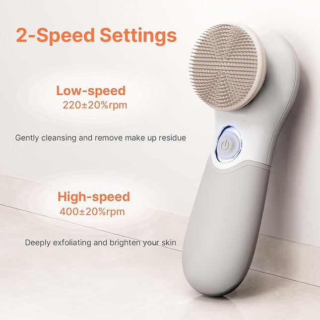 Face Scrubber with 3 Brush Heads & 2 Speeds - Deep Cleaning, Exfoliating, and Massaging for All Skin Types - Facial Cleansing Brush Includes Silicone Head, Travel Case & Free-Plastic Packaging
