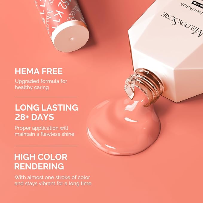 MelodySusie Hema Free Gel Nail Polish, 0.5 Fl Oz Thick Coral Orange Gel Polish, Non-Toxic, Long Lasting, Soak Off UV Nail Polish, Manicure Nail Design Salon DIY Nail Art at Home K1152