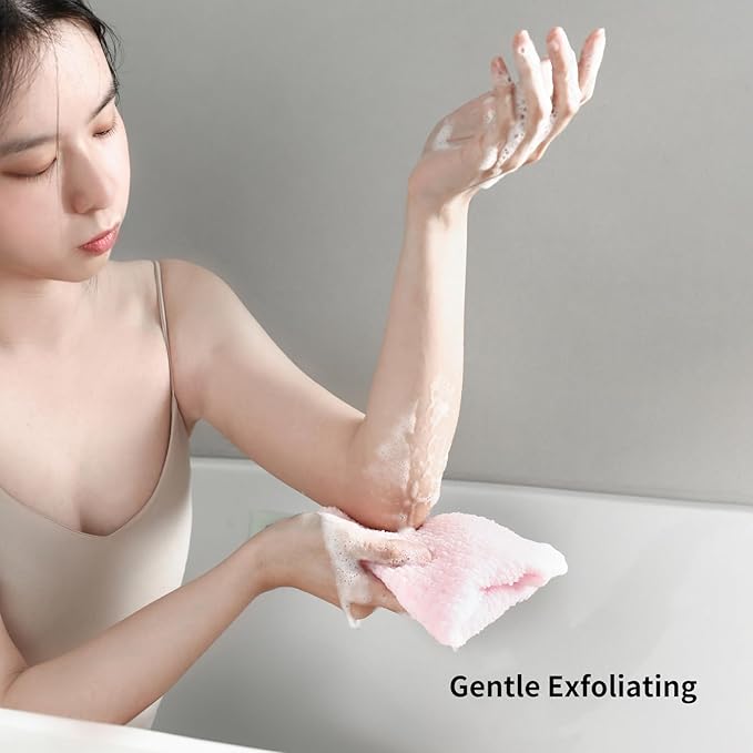 SHIMOYAMA Body Wash Towel, Exfoliating Shower Towel, Bath Loofah, Body Scrubber (Pink)