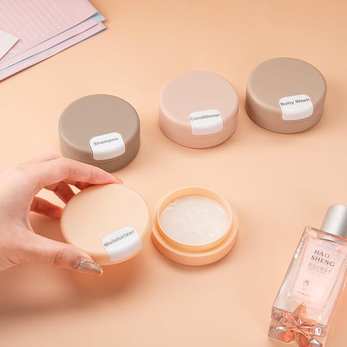 Gemice Travel Containers for Toiletries, Magnetic Travel Containers, TSA Approved Cream Jars with Toiletry Bag, Leak-proof Small 1oz Capsules Set with Multiple Labels for Organization (4 Pack)