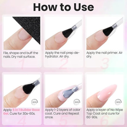 Lavender Violets 15ml Builder Base Coat, Upgraded Formula Long-Lasting 5-in-One Strengthener Thickening Extension Rhinestone Glue Gel Polish for DIY Home Nail Salon Gifts for Women A104