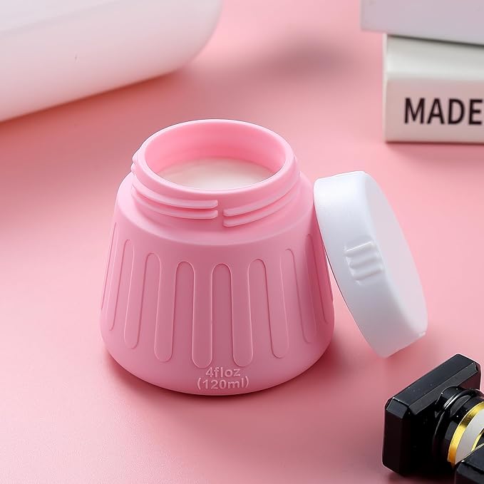 Gemice 4 OZ Travel Size Containers for Toiletries, Leak-Proof Silicone Slime Jars with Lids, BPA Free Small Round Cosmetic Slime Container for Lotion, Cream, Ointments, Travel Storage (4 Pack)