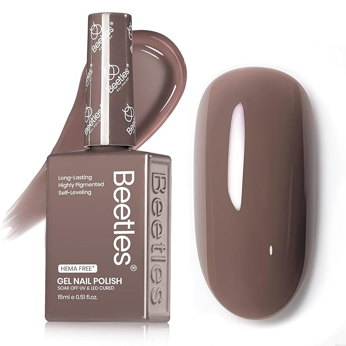 Beetles Brown Gel Nail Polish - 15ML Hema-Free Grey Brown Color Nail Polish Long-Lasting High Gloss Soak Off Latte Routine Uv Gel Polish Color Bottle Salon 0.51 Fl Oz