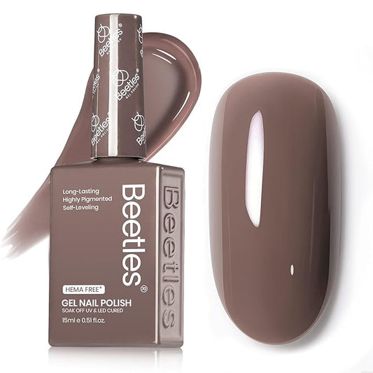 Beetles Brown Gel Nail Polish - 15ML Hema-Free Grey Brown Color Nail Polish Long-Lasting High Gloss Soak Off Latte Routine Uv Gel Polish Color Bottle Salon 0.51 Fl Oz