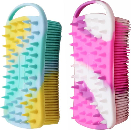 2Pack Dual Sided Silicone Body Scrubber for Exfoliating, Shower&Scalp Massage, 2 in 1 Bath&Shampoo Brush,Soft Body Exfoliator Silicone Loofah Shower Scrubber Brush for All Kinds of Skin