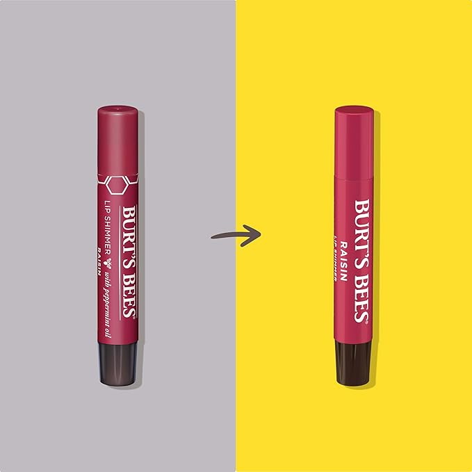 Burt's Bees Shimmer Lip Tint Set, Tinted Lip Balm Stick, Moisturizing for All Day Hydration with Natural Origin Glowy Pigmented Finish & Buildable Color, Raisin (1-Pack)