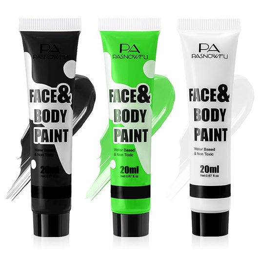 Black White Light Green Face Body Paint - Water-Based Non-Toxic Makeup Kit for Shrek Monster, Full Coverage Washable face Painting for Halloween Cosplay, Costume Parties, Stage Performances