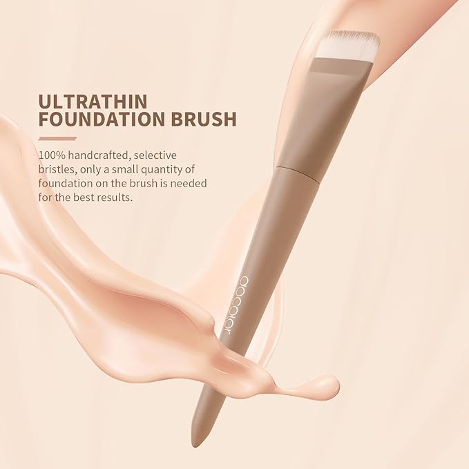 docolor Flat Foundation Brush Korean Makeup Brush Liquid Makeup Brush Premium Makeup Face Brush for Blending, Cream, Thin Foundation Brush Makeup Tool Face Foundation Flat Brush,Khaki