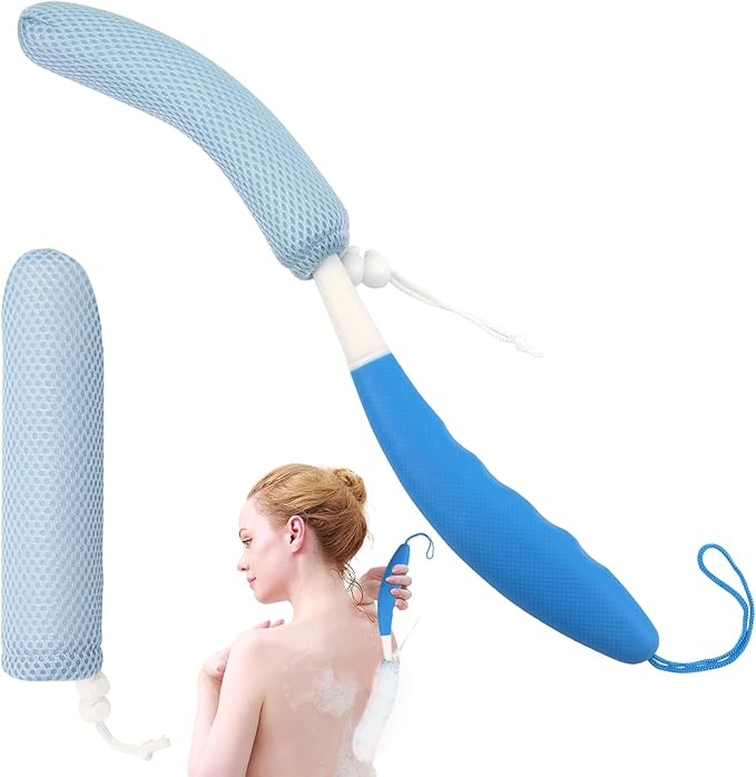Shower Brush with Long Handle，15.35" Back Brush，Long Back Scrubber for Men Women，Long Handled Sponge Body Exfoliator, Loofah Back Scrubber for Aid Bathing