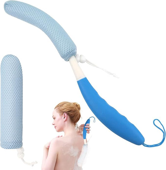 Shower Brush with Long Handle，15.35" Back Brush，Long Back Scrubber for Men Women，Long Handled Sponge Body Exfoliator, Loofah Back Scrubber for Aid Bathing