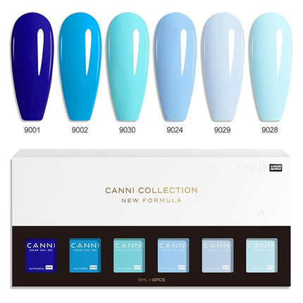 CANNI Blue Gel Nail Polish Set – 6 Colors 9ML Baby Royal Light Blue – Aquarius Ocean-Inspired Summer Gel, Soak Off UV LED Polish for DIY Manicure, Home or Salon Use