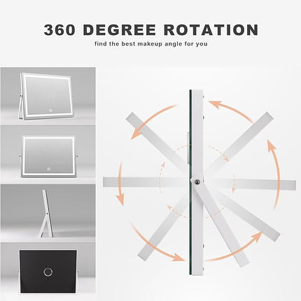 Hasipu Vanity Mirror with Lights and Bluetooth Speaker, 17.7" x 13.8" LED Makeup Mirror with 10X Magnification, Smart Touch 3 Colors Dimmable, Brightness Adjustment, 360° Rotation, White