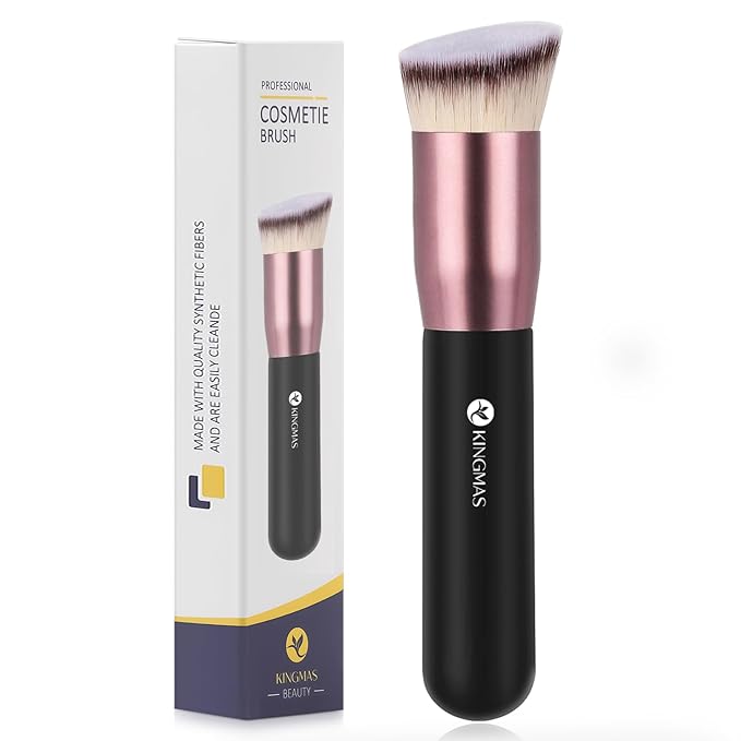 KINGMAS Angled Top Foundation Brush, Premium Kabuki Makeup Brush for Liquid, Blending, Cream, Powder,Blush Buffing Stippling Face Makeup Tools Black