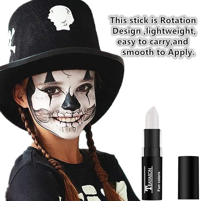 Go Ho Clown White Cream-Blendable Stick - Eye Black Stick,Face Body Paint Professional SFX Makeup,Safe Facepaint&Lip Smacking White Foundation Makeup