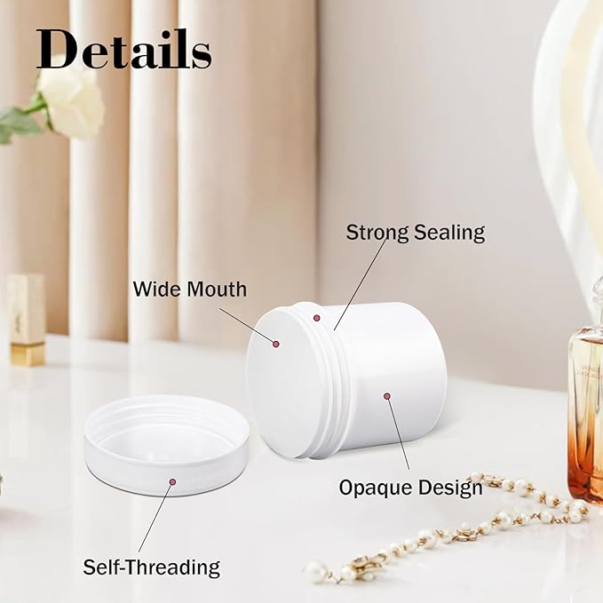 ASEVAT 3.4 oz Leak Proof Travel Jars for Creams, Refillable Plastic Csmetic Jars, Travel Containers for Creams, Lotion Containers with Lids, Travel Cream Container for Face Creams (White)