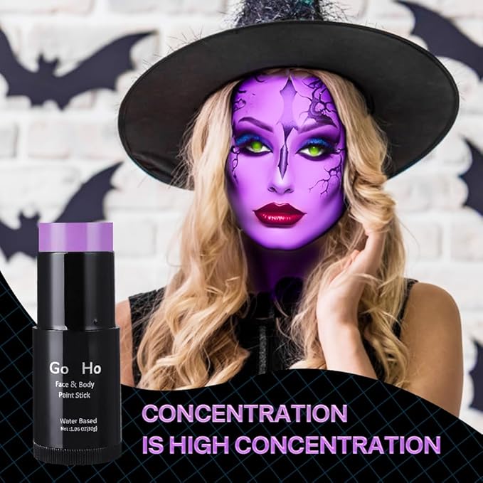 Go Ho Cream-Blendable Light Purple Face Paint Stick (1.06 Oz),Full-coverage Pastel Purple Face Body Paint Stick for Adults Children Halloween Cosplay SFX Ursula Makeup,Waterproof Paint Stick