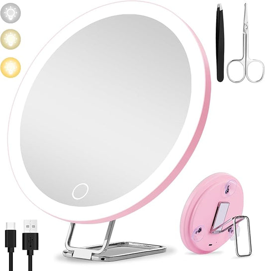 30x Magnifying Mirror with Light Large 6'' Lighted 30x Magnified Mirror with Suction Cups & Table Stand, Travel Magnifying Makeup Mirror with Light High Magnification with Tweezers Scissors