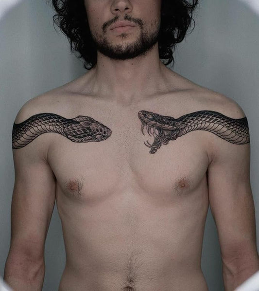 Large Temporary Tattoos Women Temporary Neck Tattoos Temporary Realistic Flower Chest Tattoo for Adults (Snake 2)