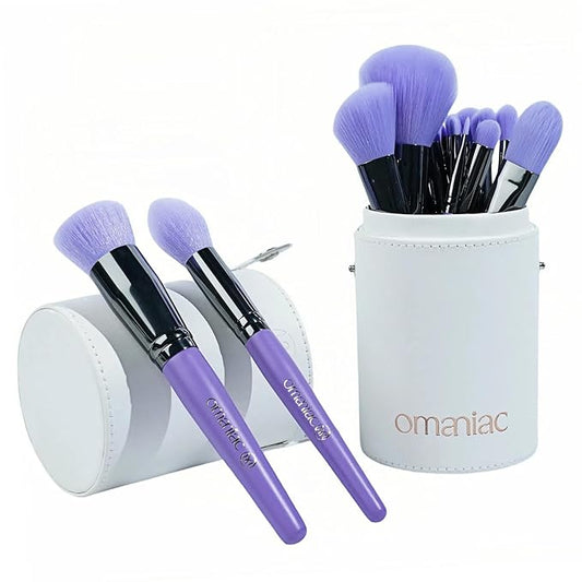 OMANIAC Makeup Brush Set Professional, 20Pcs Pearlescent Wood Handle Makeup Brushes, Premium Cruelty-Free Synthetic Fiber Hair, Travel Make up Brushes Set with Case (Purple)