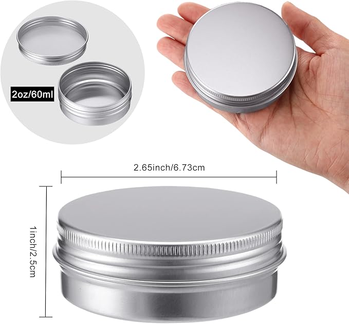 Therwen 96 Pcs Aluminum Tin Jars Containers Metal Leak Proof Cosmetic Tin Jars Containers Round Screw Lids Lip Balm Can Empty Refillable Cosmetic DIY Storage (1 x 2.7 Inch,Silver)