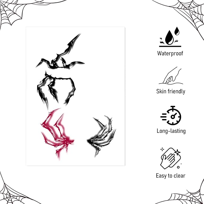 Halloween Face Tattoos, Spider Silhouette & Glitter Stars Face Tattoos,Horror Face Temporary Tattoos,Cosplay Face Makeup Tattoo Stickers, Easy Temporary Face Body Decals for Women,Girls 8Pcs