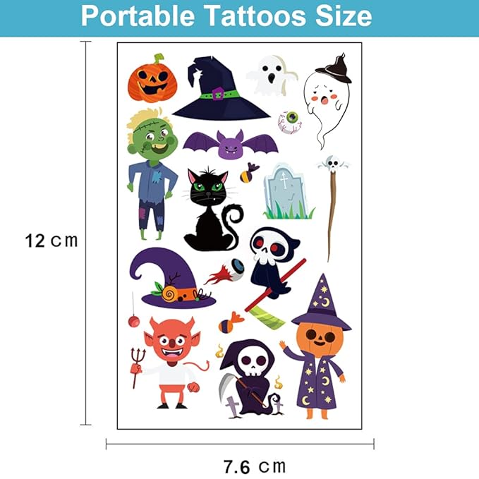 360PCS Halloween Temporary Tattoos for Kids, Halloween Face Fake Tattoo Body Stickers Decorations, Face Makeup Assorted Prizes Goody Bag Stuffers Party Favors Supplies Decor Pumpkin Witch Skull Adult