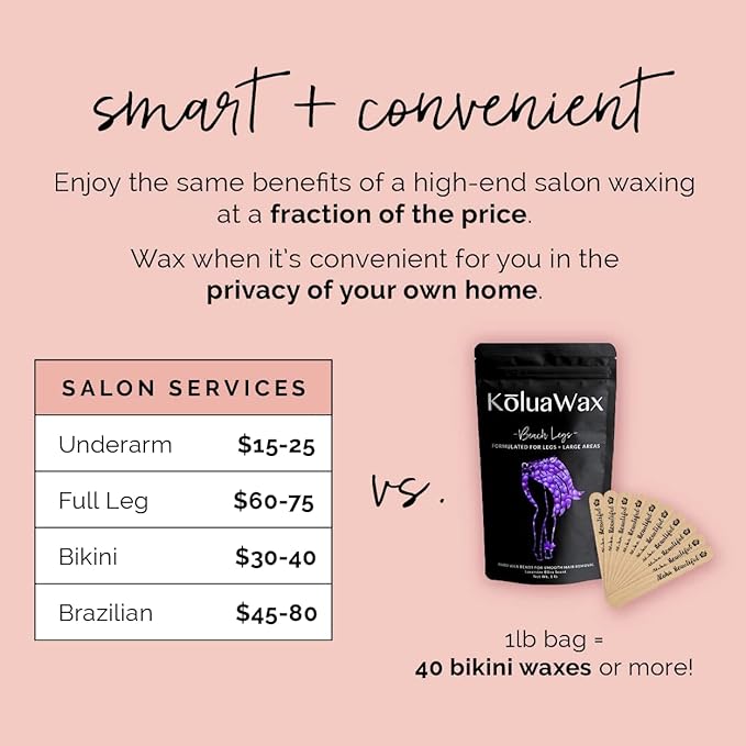 KoluaWax Hard Wax Beads for Hair Removal – Coarse Hair Formula – Face, Brazilian, Underarms, Back Chest, Bikini Waxing – Lavender Bliss, 1lb Refill for Wax Warmers & 10 Large Applicator Sticks, 2 Pack