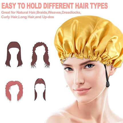CHORHA Satin Sleep Cap, Double-Sided Adjustable Bonnet Cap (Yellow)