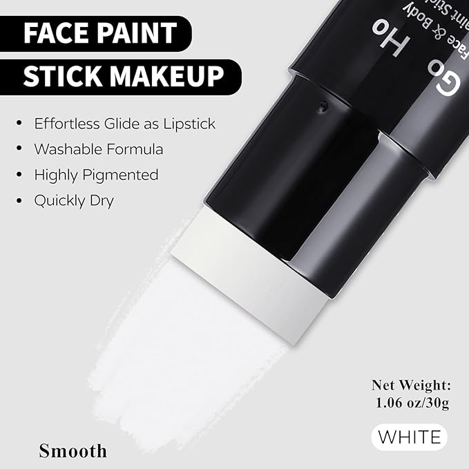 Go Ho White Face Paint,Washable Formula Face Paint Stick,Non-toxic Full-coverage Cream to Powder White Face Body Paint for Halloween Cosplay Zombie Skeleton Clown Goth Makeup