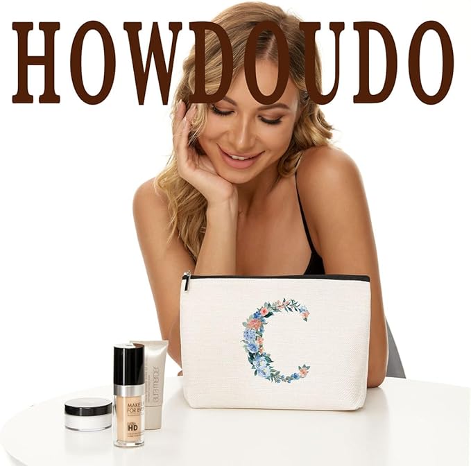 Initial Makeup Bag Monogrammed Travel Toiletry Bag Monogram Cosmetic Bag Birthday Christmas Bridal Shower Bridesmaid Gifts Personalized Gifts for Women Bride Teacher Coworker, Floral Letter C