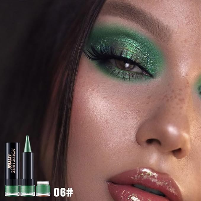 AMY'S DIARY Shimmer Green Gel Eyeliner Pencil,Waterproof Smudge Proof Eye Liner Pen,Eye Face Paint Lipstick Crayon,Color Colorful Eyeliner Eyeshadow Stick (emerald charm)