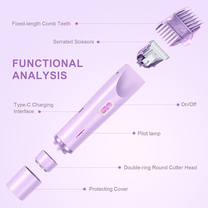 Bikini Trimmer for Women, Dermave Bikini Shaver, Dual Head Shaver Painless Hair Removal for Face, Body & Intimate Areas (Purple)