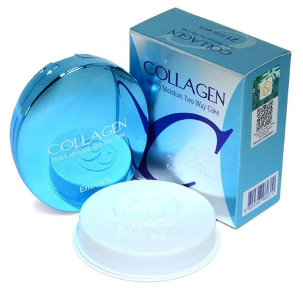 ENOUGH Collagen Hydro Moisture Two Way Cake, Korean Makeup Setting Powder Foundation with Refill, Full Coverage Pressed Powder for Face with SPF25 (21 Transparent Beige)