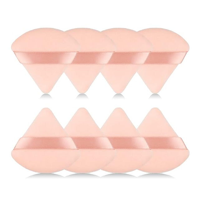 8Pcs of Triangular Powder Puff Makeup Sponges, Made of Super-soft Velvet, Designed for Contouring, Eye, and Corner, Beauty Blender Foundation Mixing Container.