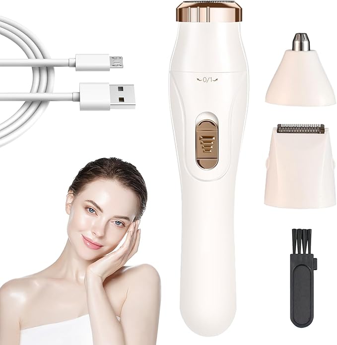 Facial Hair Removal for Women - 3 in 1 Nose Hair Trimmer - Rechargeable Electric Razors Shaver for Face/Leg/Arm/Chin/Eyebrow/Pubic/Bikini Trimmer for Women Lady Body Hair Remover Painless Cordless