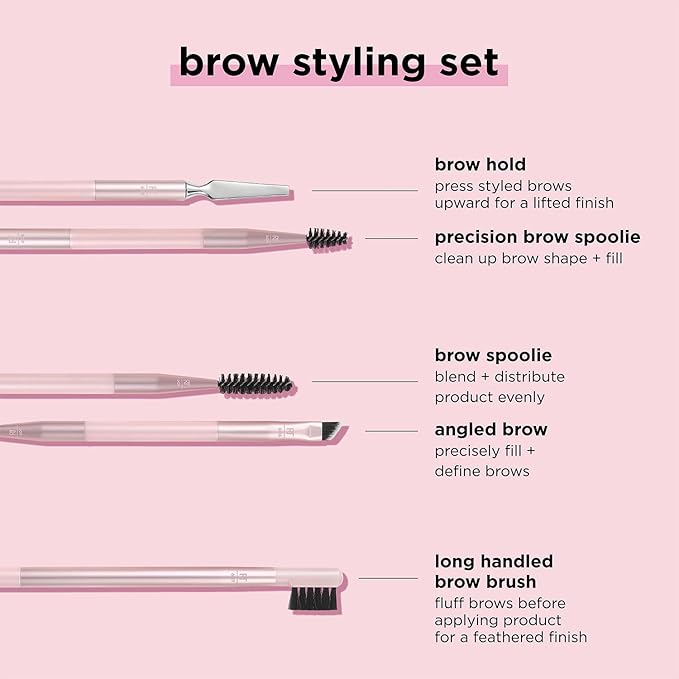 Real Techniques Brow Styling Set, For Lifting Brows, Fill & Style, Dual-ended Makeup Brushes, Full Kit for Eyebrows, Get Full, Laminated, or Natural Brows, Multiuse Tools, 3 Piece Set (Pack of 3)