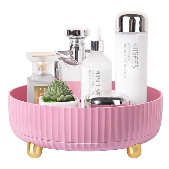 Anyoifax Makeup Perfume Organizer Tray 360 Degree Rotating Lazy Susan Skincare Lotion Organizer Spinning Cosmetics Storage for Dresser, Vanity, Bathroom Countertop, Small Pink