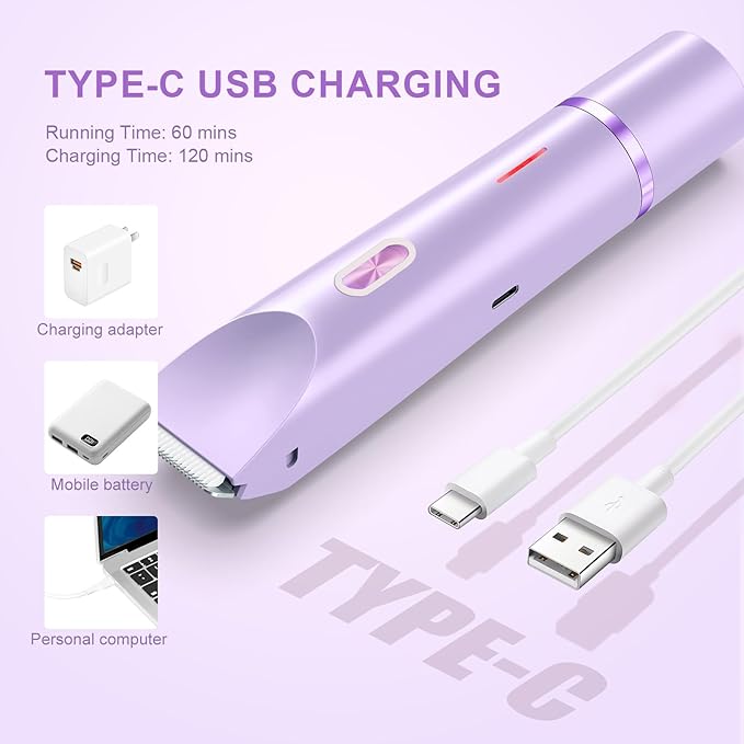 Bikini Trimmer for Women, Dermave Bikini Shaver, Dual Head Shaver Painless Hair Removal for Face, Body & Intimate Areas (Purple)