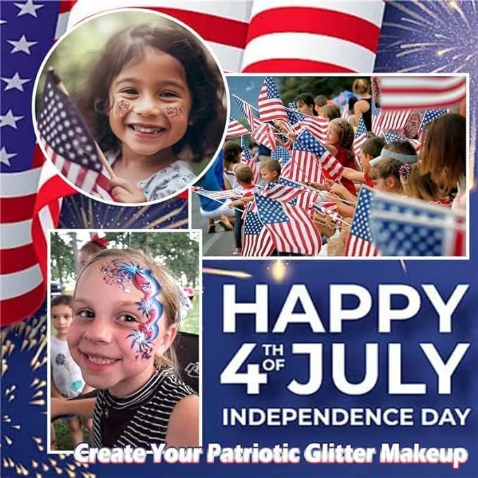 Yosca Independence Day Body Glitter Gel, 30ML Red White Blue Chunky Face Glitter, Cosmetic Patriotic Glitter Hair Glitter for Memorial Day 4th of July Independence Day Flag Makeup Rave Accessories